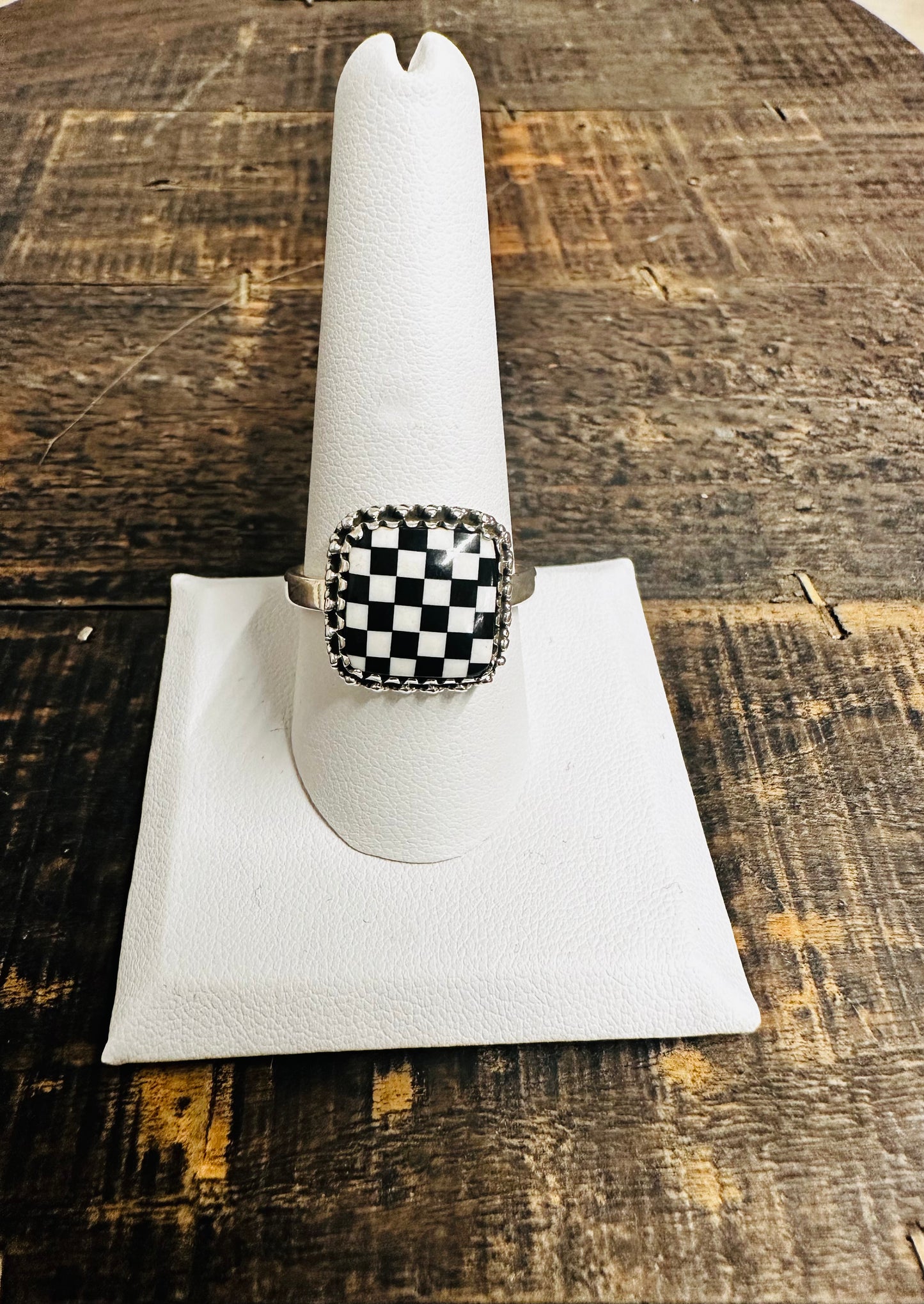 Square Black onyx checkerboard Ring