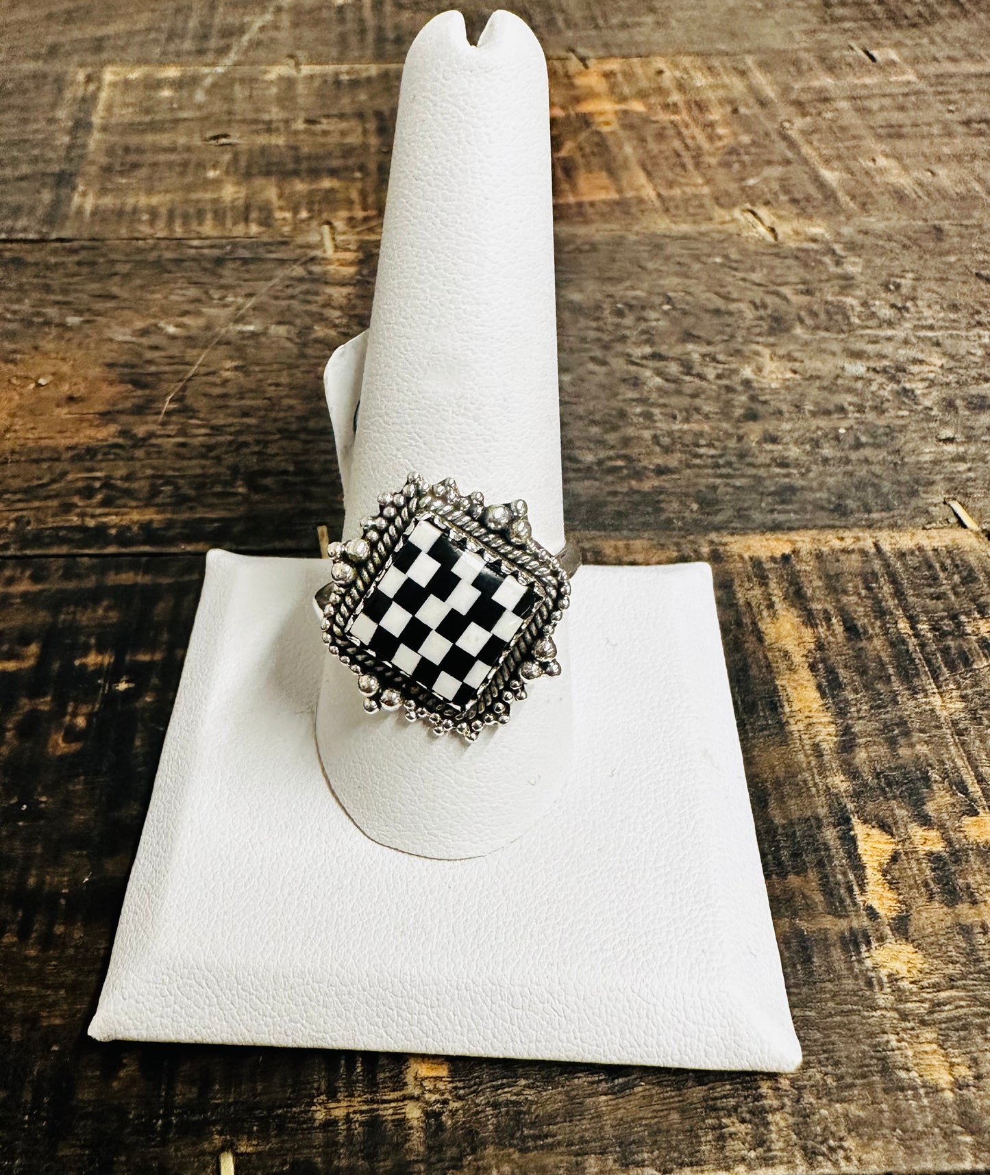 Black Onyx Checkerboard Ring
