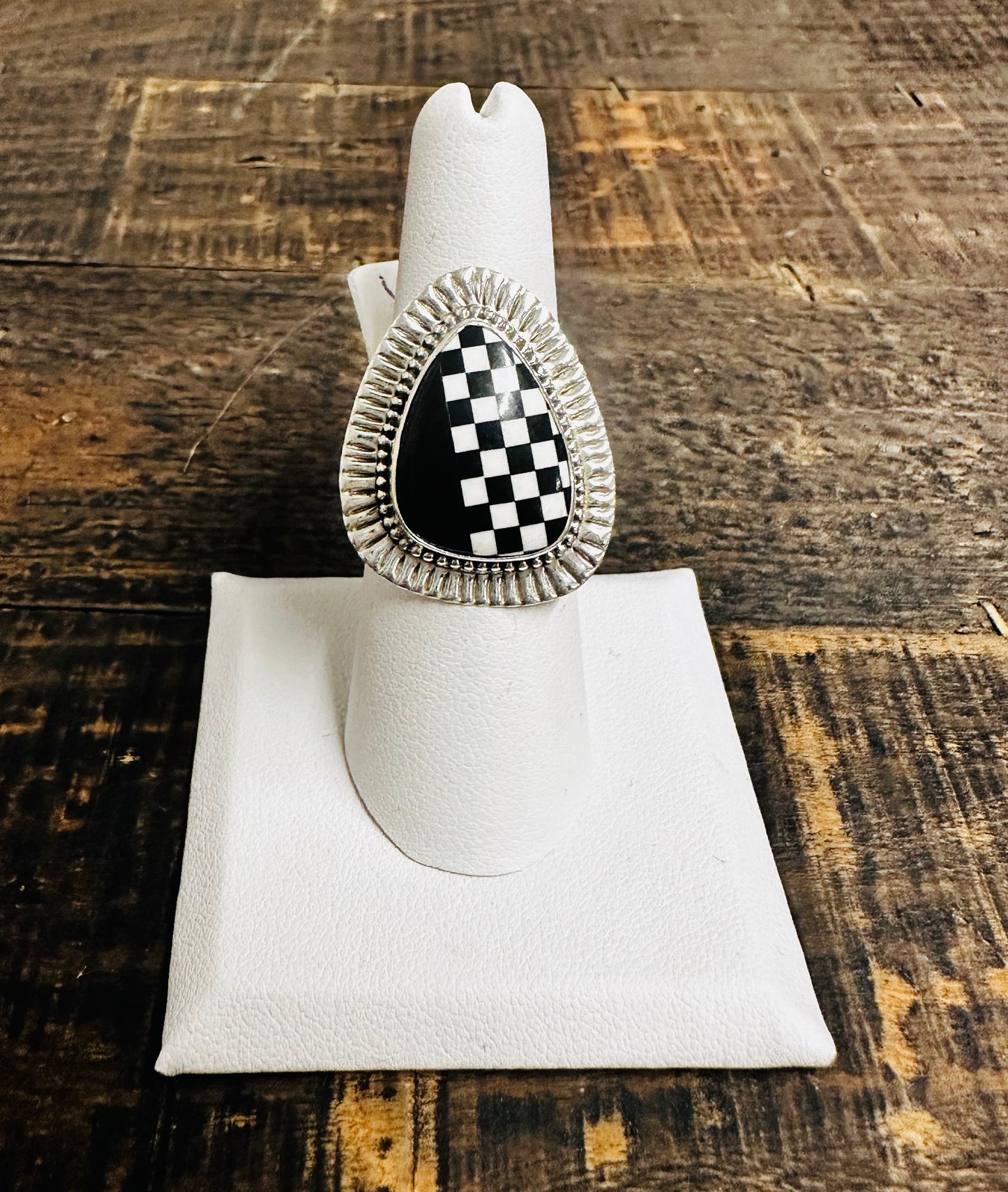Black Onyx checkerboard ring