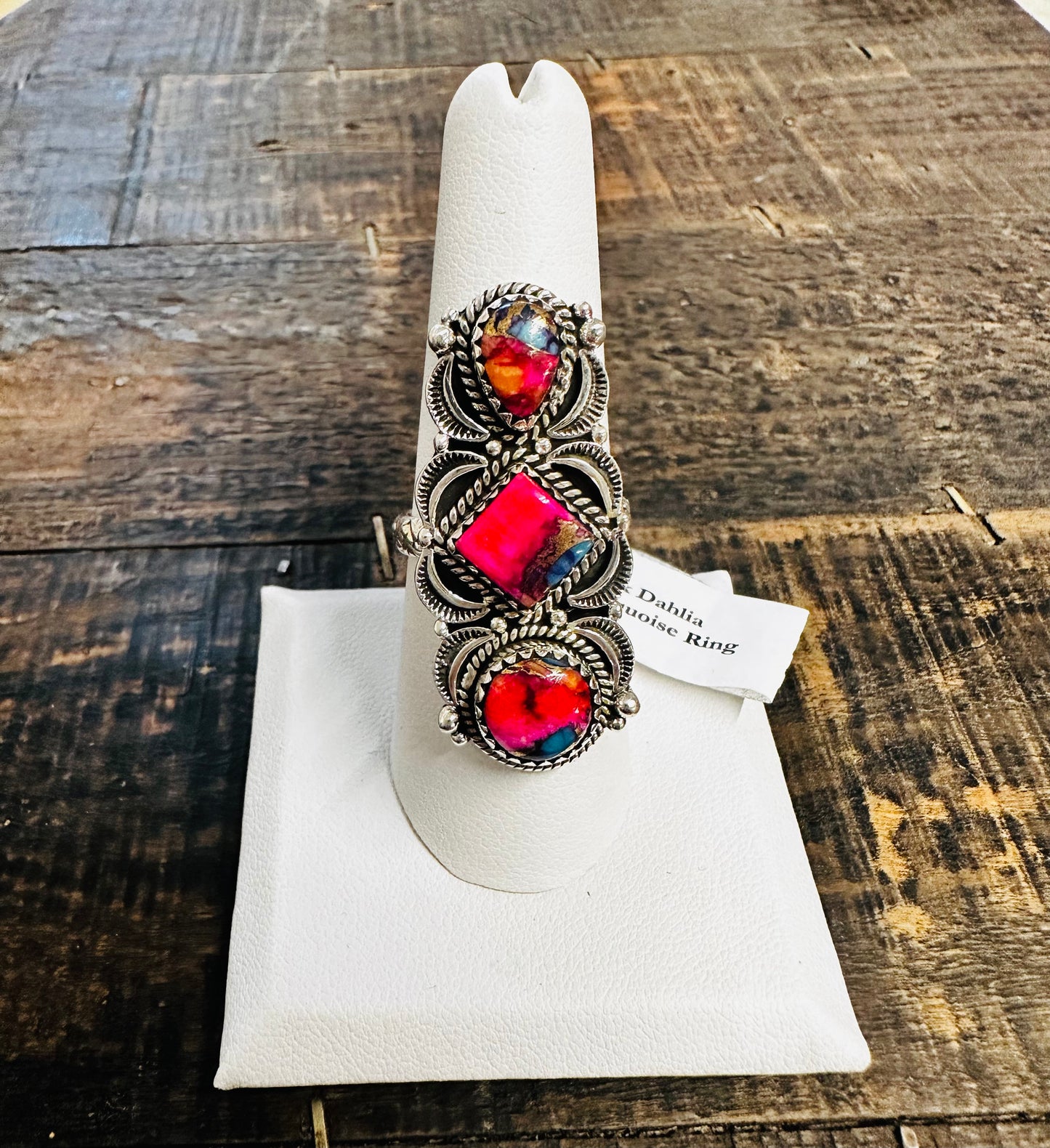 PINK Dahlia 3 Stone ring