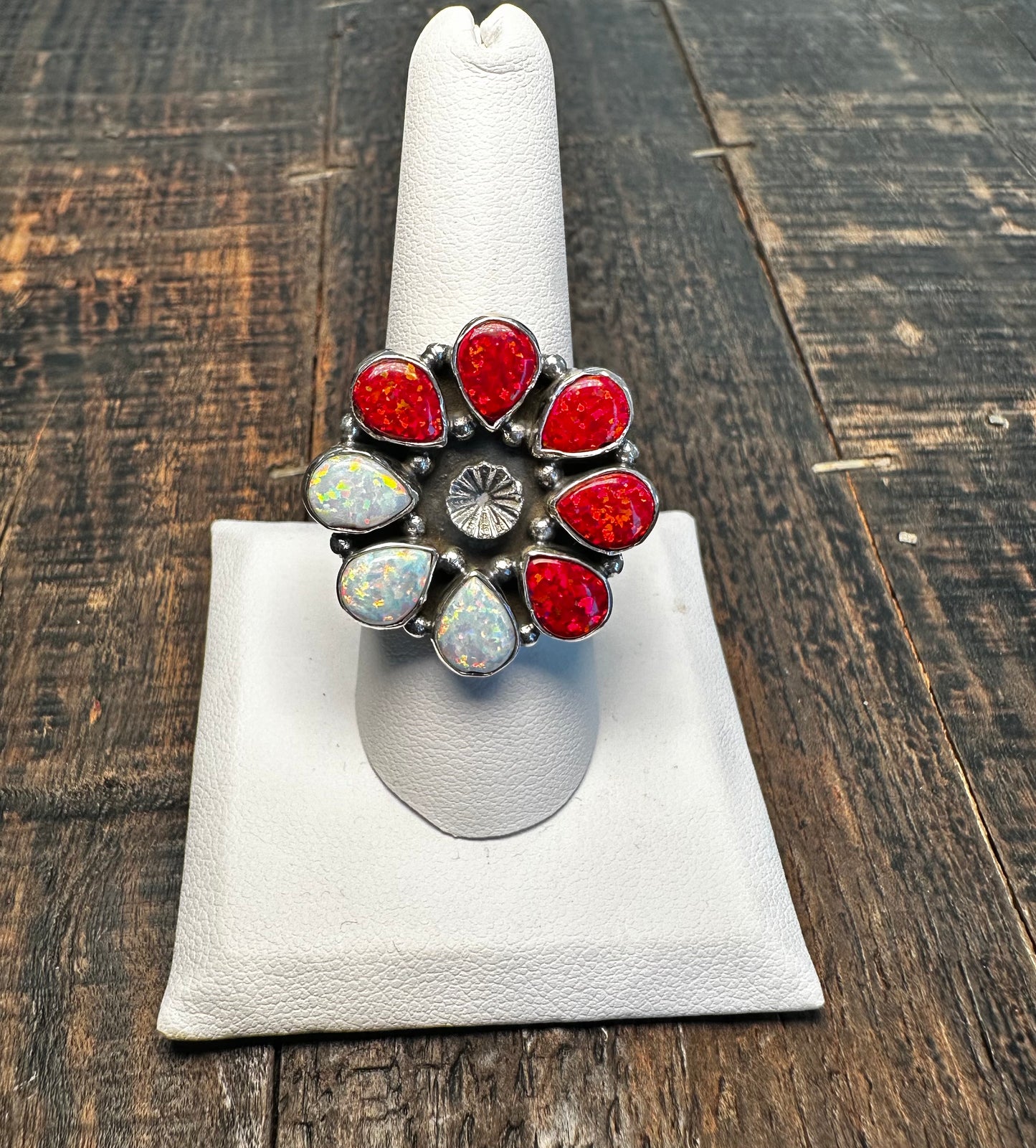 Red & White Opal Ring