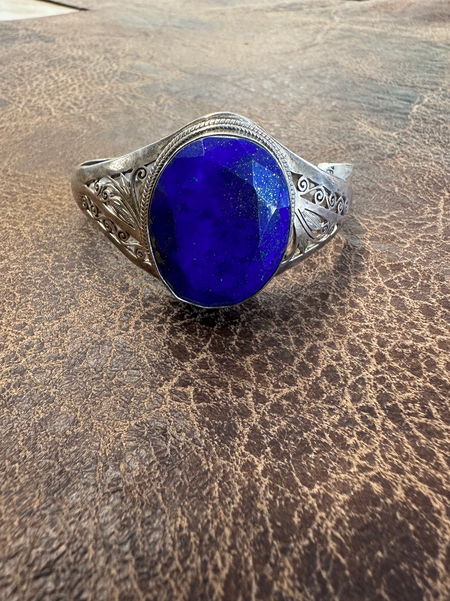 Vintage Lapis and Sterling Cuff