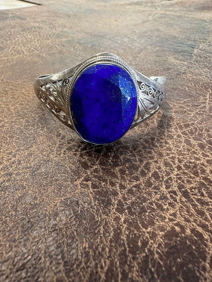 Vintage Lapis and Sterling Cuff
