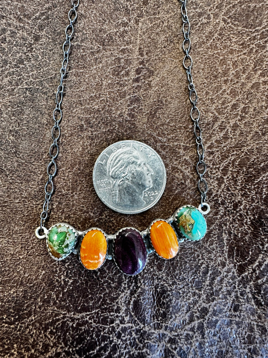 Multi stone bar necklace