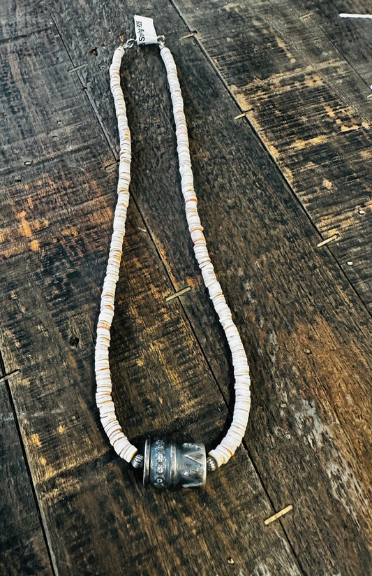 Pink Conch & Sterling sliver bead necklace