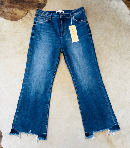Risen Crop flare-fray hem