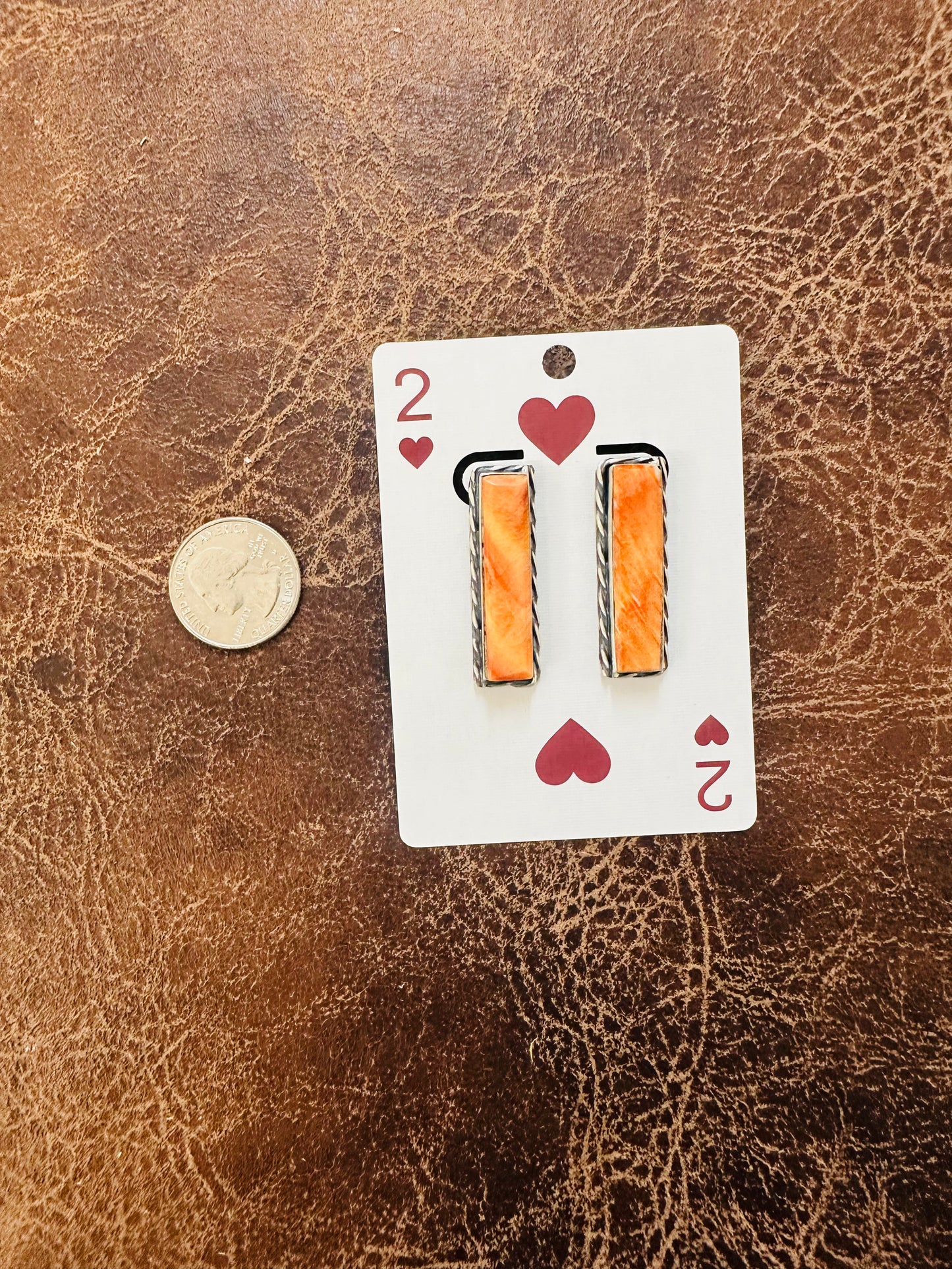 Native Made Orange Spiny Bar earrings