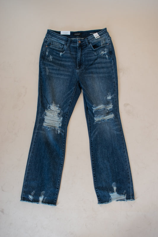 Judy Blue Mid-Rise Slim Boot Cut Distressed Denim