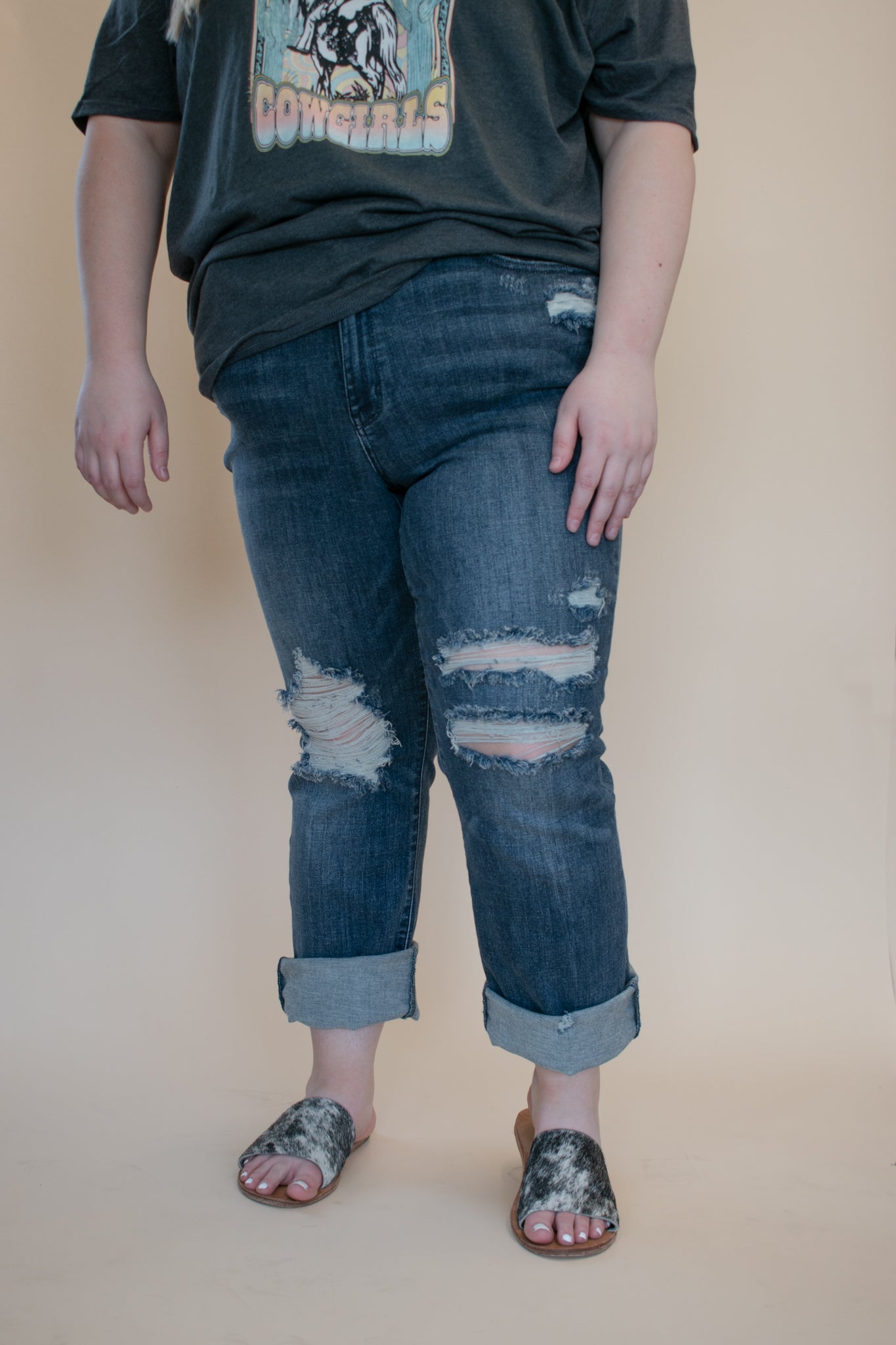 Judy Blue Mid-Rise Slim Boot Cut Distressed Denim