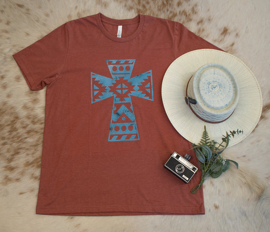 Turquoise Aztec Cross Graphic Tee